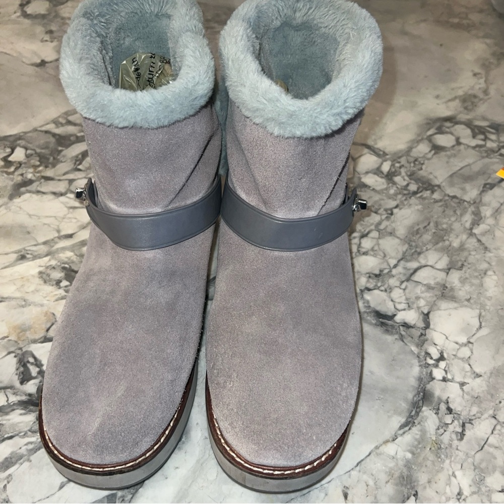 Coach Christina Gray Suede Faux Fur-Lined Boots 10B